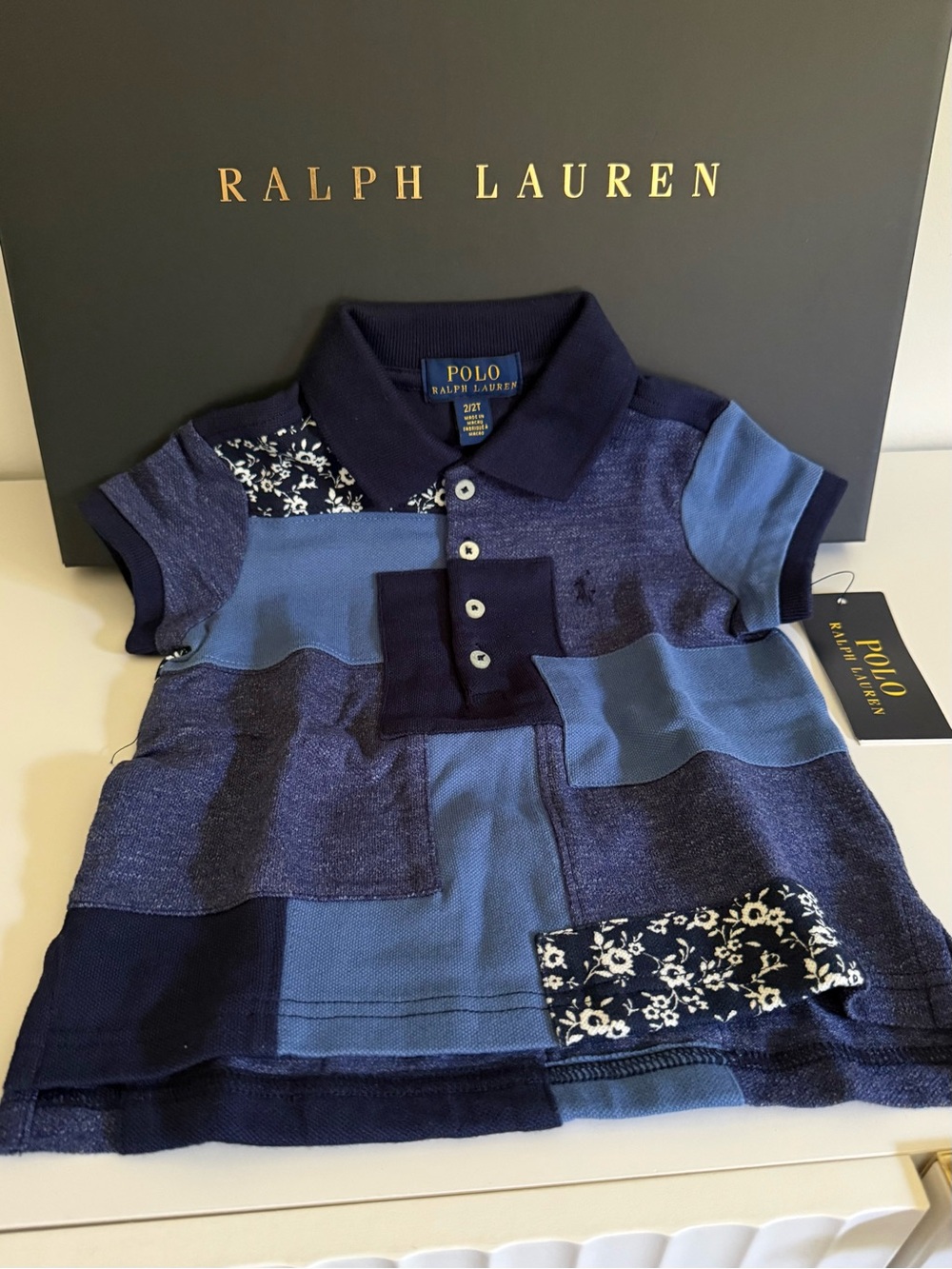 Polo Ralph Lauren Boys 2T Patchwork Polo Shirt NWT Blue